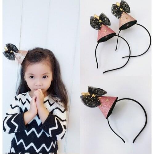 Boutique 12pcs Fashion Glitter Star Bow Hairbands Bowknot Party Hat Hair Sticks Princess Headwear Hair Accessories for Girls