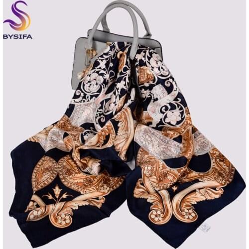 BYSIFA|Luxury Black Khaki Pure Silk Scarf Shawl Women Fashion Brand Square Scarves 100% Silk Scarf Hijab Black Khaki,Black White