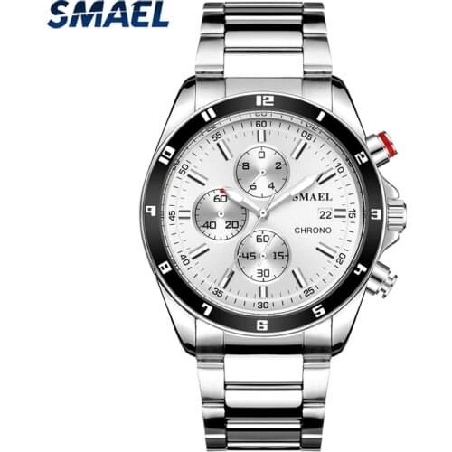 SMAEL Men Watches Fashion Classic Stainless Steel Quartz Watch Business Waterproof Clock Mens Sport Date Calendar Wristwatch
