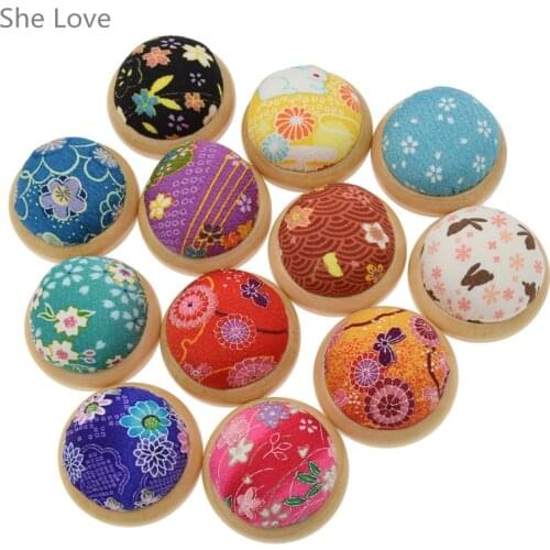 Chzimade Random Color Wooden Base Flower Printing Needle Pin Cushion Japanesee Style DIY Stitch Sewing Needlework Accessory
