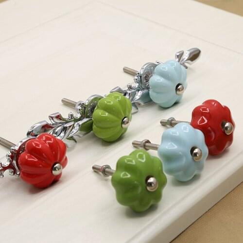 Children Room Ceramic Cabinet Knobs Pumpkin Love Simple Knobs Single Hole Kitchen Desk Drawer Furniture Drawer Handle