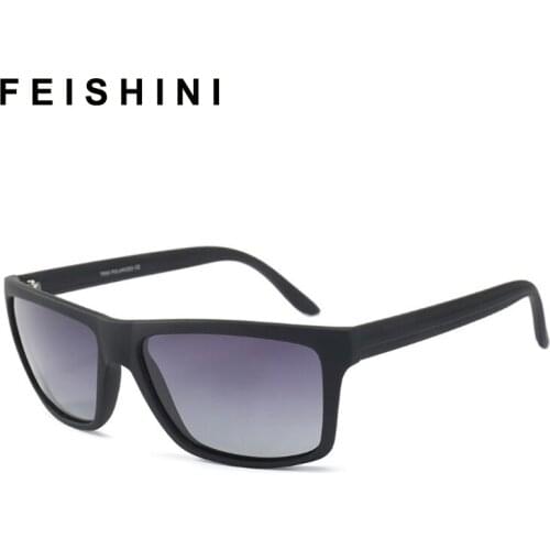 FEISHINI High Quality TR90 Photochro Glasses Vintage Plastic Titanium Frame Rectangle Yellow Sunglasses Men Polarized Brand