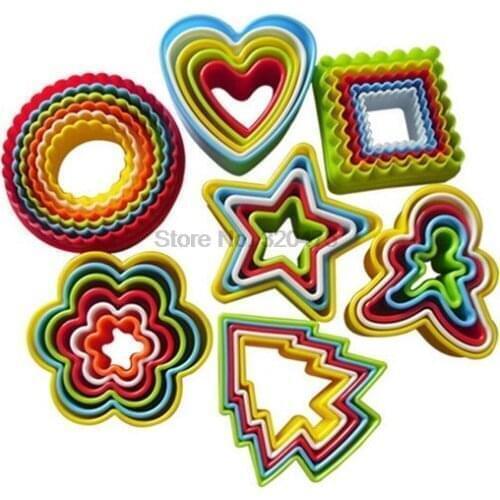 DHL 100set 5pcs/set Cookies Cutter Frame Fondant Biscuit Cake Mould DIY Star Chirstmas Tree Round Heart Flower Mold Cookie Maker