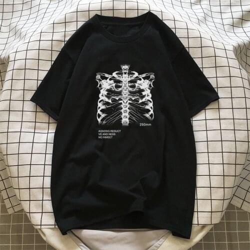 Hip-Hop Art Sternum Picture Vintage Women T-shirt Punk Dark Streetwear Gothic Ulzzang Harajuku Fashion Casual Loose Summer Tops