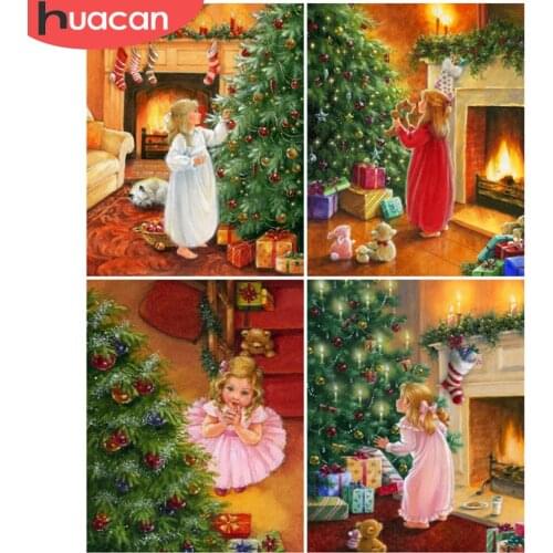 HUACAN Painting By Number Girl Acrylic Unique Gift Coloring By Numbers Christmas Tree Kits Home Decoration