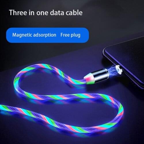 2.4A Fast Charging Cable 3 in 1 LED Magnetic Flowing LED Light Mobile Phone Cables Rechargeable Cord for Micro Type-C