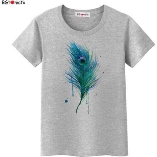BGtomato Beautiful Peacock feathers printing shirts Woman favorite design tops Brand new summer creative shirts
