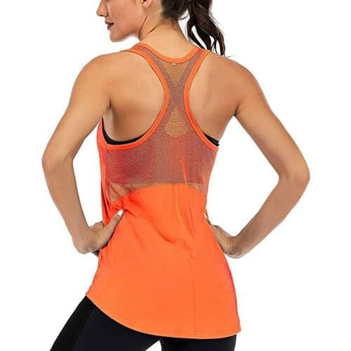 Summer Women Solid Colors Fitness Workout Tank Tops Sleeveless Mesh Back Tops Racerback Muscle Sport Loose Tops Plus Size#p3