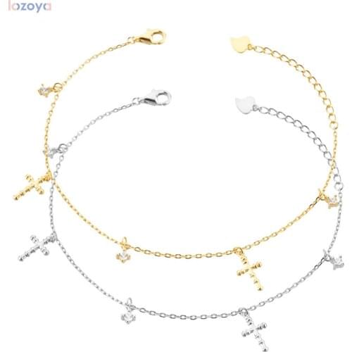 LOZOYA New 925 Sterling Silver Gold Fine Jewelry Cross Pendant Bracelet Chain Bangle Crystal Luxury Jewelry Gift Jewels