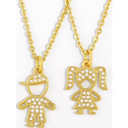 Cute Small Boy And Girl Friendship Necklace For Women White Stone Pendant Necklace CZ Zircon Simple Family Jewelry Gifts nkes11