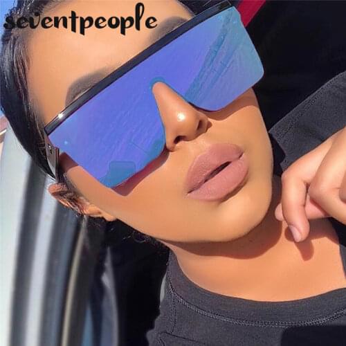 Oversized Sunglasses One Piece Lens Sun Glasses Anti- Blue Light Shades Eyewear Large Frame Square Flat Top Fashion Women