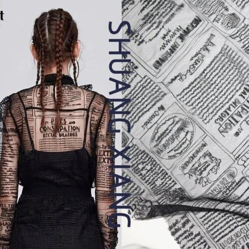 Soft letters newspapers embroidery lace fabrics sexy mesh fabric width 130cm for tops dress diy cloth