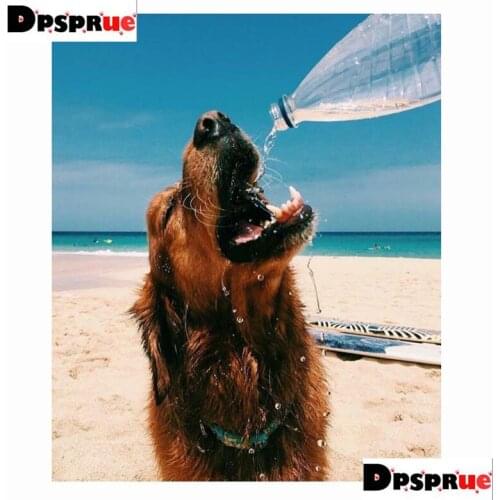 Dpsprue Full Square/Round 5D Diy Diamond Painting Kit Cross Stitch Dog drinking water 3D Embroidery Mosaic Home Decor Gift