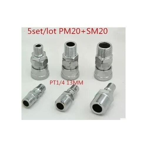 5set/lot Pneumatic SM20+PM20 1/4" BSP Thread Air Compressor Hose Quick Male Coupler Set Connector Fitting Pneumatic accessories