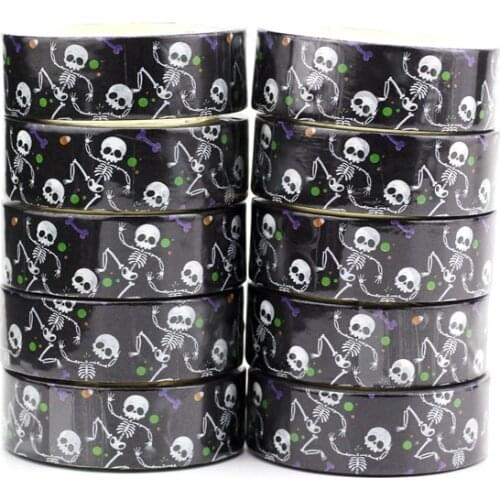 NEW 10pcs/Lot Decorative Skeleton on Black Background Halloween Washi Tapes Planner Adhesive Masking Tape Cute Stationery