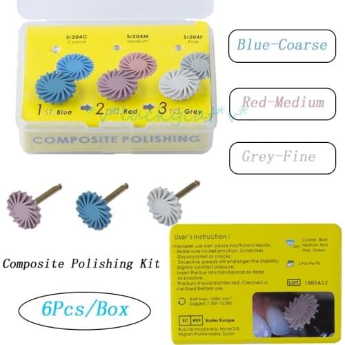 1Box /6pcs Dental Lab Composite Polishing Resin Disc Kit Spiral Flex Brush Burs For Dentistry Clicnic