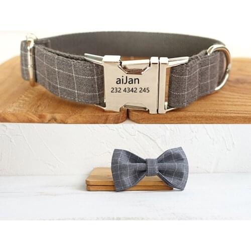 Custom Nylon Dog Collar Personalized Engraved Stainless Steel Buckle Cat Dog Collars Fit Small Medium Large Dogs Collar Bow tie