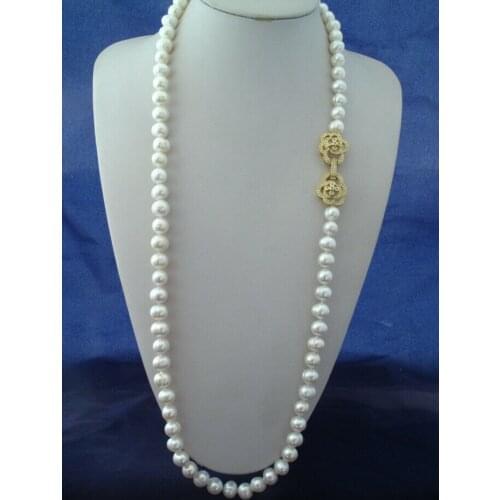 Hand knotted natural 9-10mm white freshwater pearl necklace sweater chain long 86cm fashion jewelry
