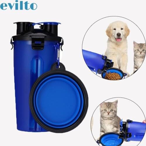 2 in 1 Portable Pet Feeder Dog Water Bottle Food Container With Folding Silicone Pet Bowl Outdoor Travel Dog Cat Feeder Cup Bowl