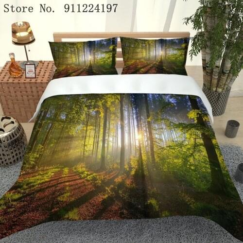 Simple Bedding Set Grove Printing Duvet Cover Sunlight Bed Linen Single Double Queen King Size Luxury Quilt Covers Bedclothes