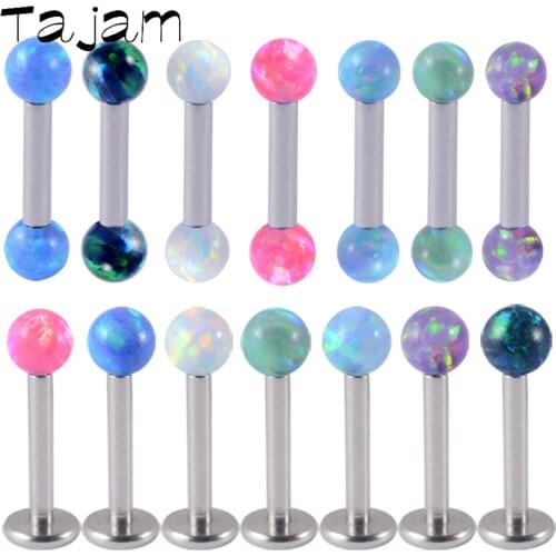 1PC Surgical Steel Earring Opal Balls Labret Beads Ear Tragus Cartilage Helix Flat Base Lip Studs Fashion Body Piercing Jewelry