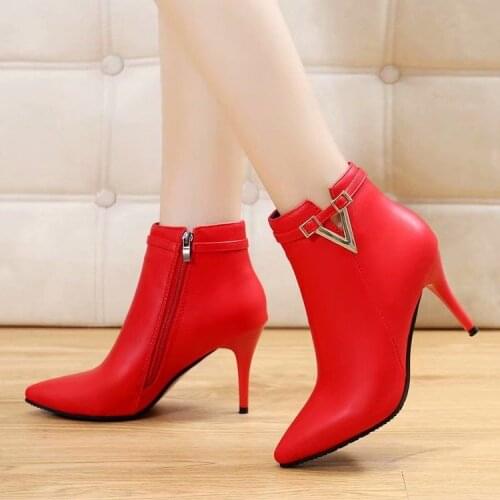 Autumn winter Arrival Fashion Shoes Women Boots Elasticated Patent Leather Ankle Boots Pointed High heel Boots Sexy Shoes