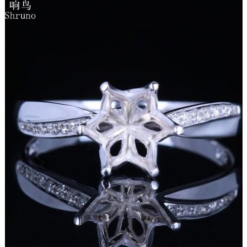 Shruno 6.5-7mm Round Solid 14k White Gold Natural Diamonds Semi Mount Engagement Ring Setting Women Wedding Trendy Fine Jewelry