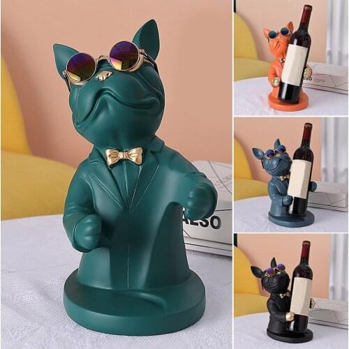 Resin Bulldog Figurine Wine Bottle Holder Wine Rack Animal Sculpture Living Room Table Decoration Botellero Drop Shipping