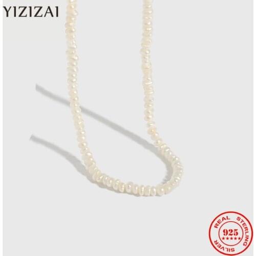 YIZIZAI Real 925 Sterling Silver Irregular Baroque Flat Piece Freshwater Pearl Necklace Womens Wedding Engagement Jewelry Gift