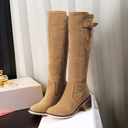 Plus Size 9 10 11 12 thigh high boots knee high boots over the knee boots women ladies boots Side zip belt buckle pearl pendant