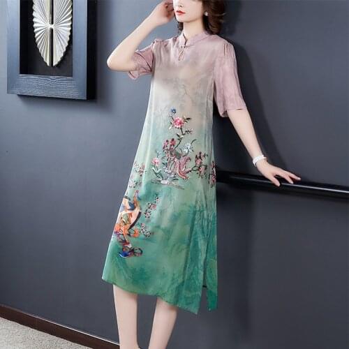 2021 Mulberry Silk 4XL Plus Size Midi Dress Spring Summer Chinese Style Vintage Runway Dress Elegant Women Bodycon Party Vestido