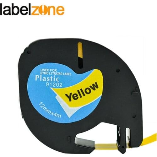 12mm Black on Yellow Compatible Dymo Letratag 91202 Plastic Tapes LT 91202 Ribbon Label for DYMO Letra Tag Label Maker