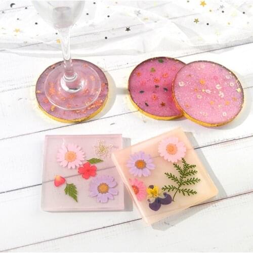 2 Pcs Round Square Coaster Crystal Epoxy Resin Mold Cup Mat Pad Silicone Mould DIY Crafts Decorations Ornaments Casting Tools