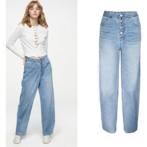 2021 Womens Loose Casual Wide Leg Pants High Waist Straight Tube Floor Pulling Jeans Pants Mom Jeans Washed Boyfriend Jeans