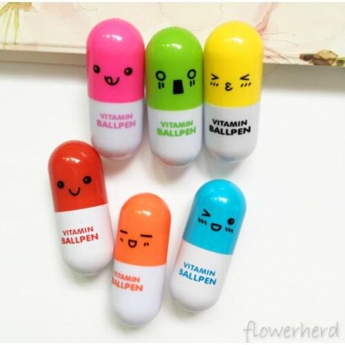 6pcs/lots Black Gel Pens Stationery Pill Pen Telescopic Pen Cute Emoticon Pens for Writing Creative School Supplies Kids Gifts