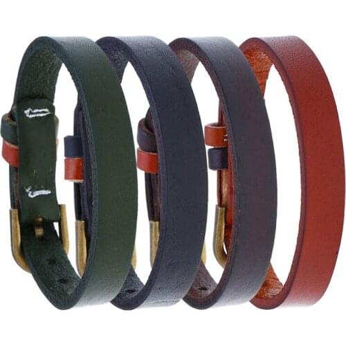 Fashion Casual Cuff Bracelet Unisex Genuine Leather Belt Wristband Simple Charm Vintage Retro Wrap Bangle Women Men Jewelry Gift