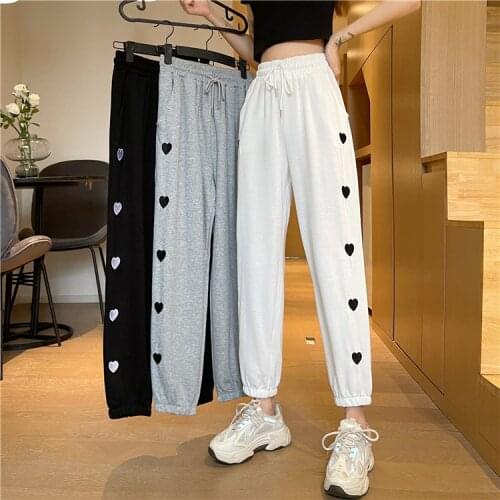 Sweatpants Women Loose Straight Spring Autumn 2021 New Love Embroidery Casual High Waist Wide Leg Pants Harajuku Womens Trouser