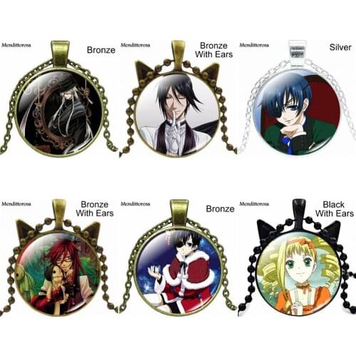 For Women Men Glod Color Jewelry With Glass Cabochon Long Choker Necklace Kuroshitsuji Ciel Phantomhive Sebastian Grell Madame