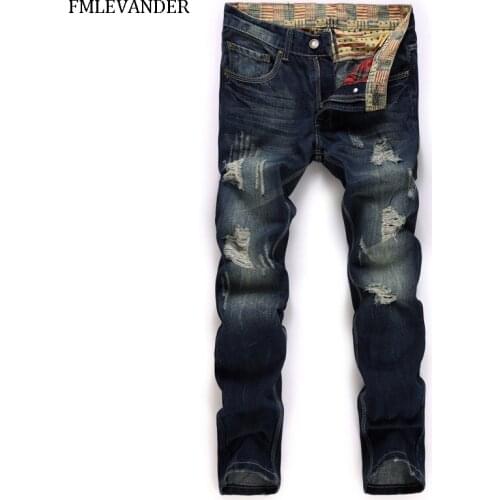 Spring Autumn New Fashion 2020 Cotton Straight Ripped Casual Men Jeans