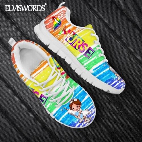 ELVISWORDS Kawaii Nursing Shoes Fashion Design Womens Sneaker Flats Lightweight Hiking Sports Shoes for Lady zapaotos de mujer