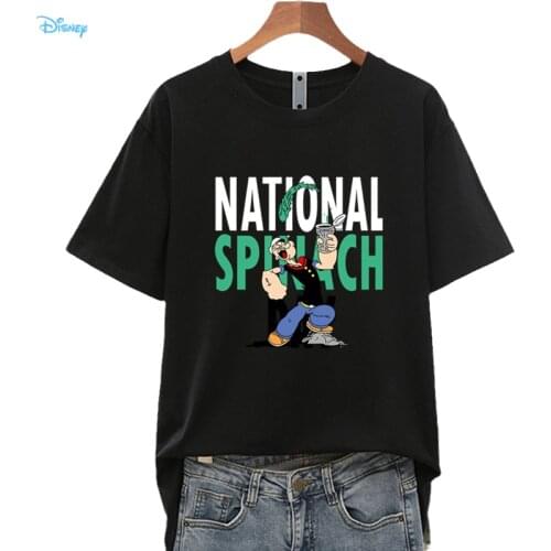 Disney Anime Print Letter Popeye T Shirt Femme Short Sleeve Fashion White Black T-shirts for Girl Streetwear Summer Clothes Top