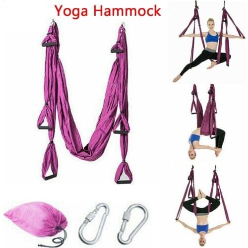 6 Handles Anti-Gravity Yoga Hammock Trapeze Home Gym Hanging Belt Swing Strap Pilates Aerial Traction Device 2.5*1.5m