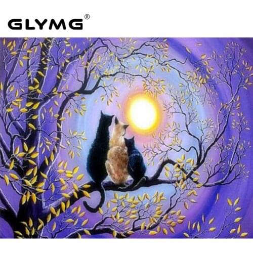 GLymg Diy Moon Cat Diamond Painting Cross Stitch Rhinestones Embroidery 5D DIY Diamond Painting Kit Full Square Drill Craft Home