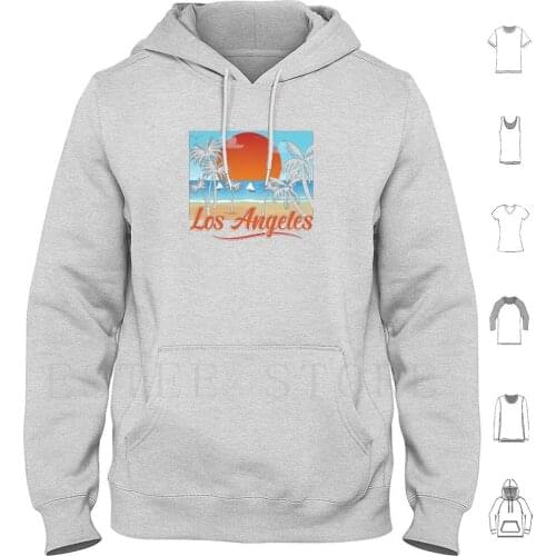 Los Angeles Apparel Hoodie Long Sleeve Los Angeles California State City Metropolitan Beach Palm Trees Sun Boat Sand Birds