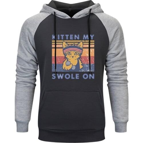 Struggling cat Raglan Hoody For Mens Long Sleeve Male Sweatshirt Hoodie Outwear Tops Clothing New Arrival Loose Fit Pullovers