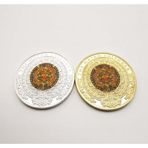 Mexico Mayan Calendar Colorful Gold Silver Coin Mexican Maya Aztec Calendar Prophecy Culture Gold Silver Plated Coins