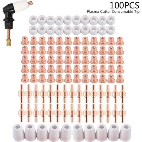 100Pcs Plasma Cutter Tip Electrodes Nozzles Kit Consumable Accessories For PT31 CUT 30 40 50 Plasma Cutter Welding Tools