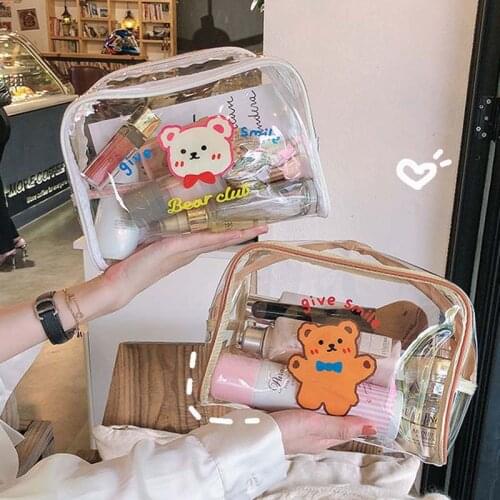 Korea cute transparent cosmetic bag large capacity ins wind portable Japanese anti-girl heart travel storage toilet bag