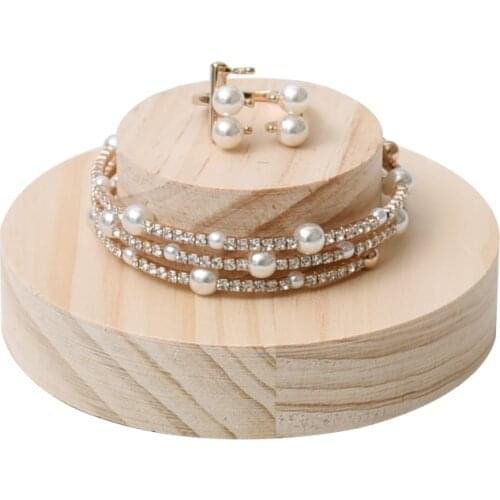 Round Unpainted Natural Wooden Bracelet Ring Jewelry Display Rack Organizer