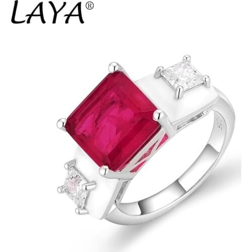 LAYA 925 Sterling Silver Fashion High Quality Zircon Natural Red Fashion Stone Square Finger Ring For Womens Party Punk Jewelry